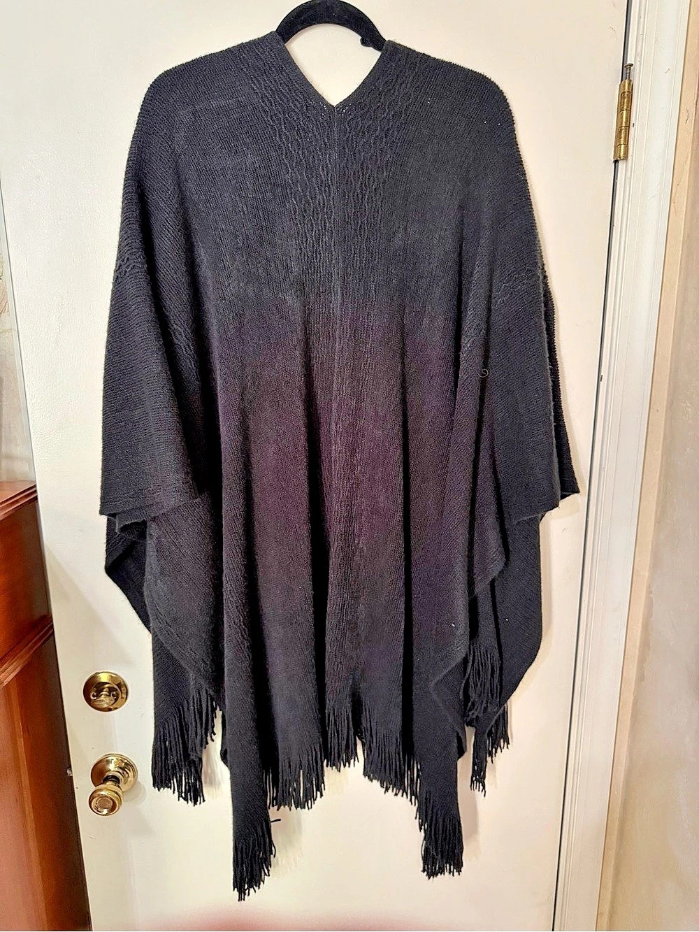 Black Rivet Black Fringe Poncho Like New